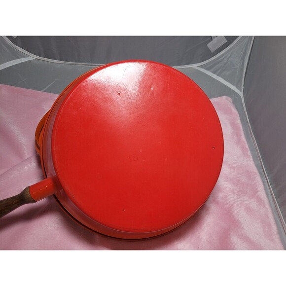 Vintage 1960s Midcentury Modern Red Orange Enamel Chafing Dish - Picture 6 of 7